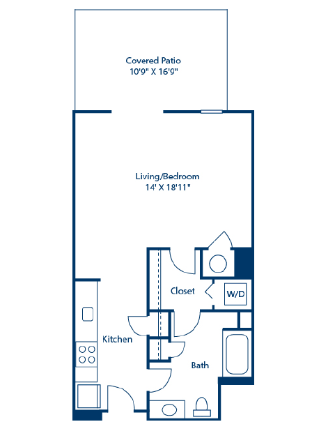 Floor plan for studio, 1 bath, 597 sqft