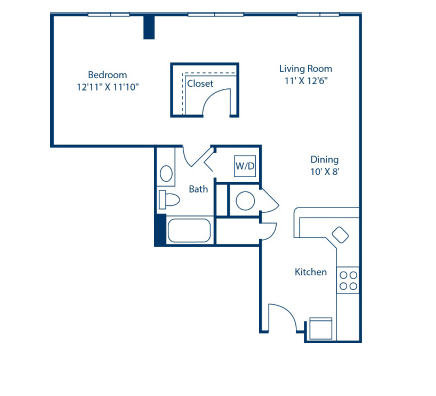 Floor plan for studio, 1 bath, 699 sqft
