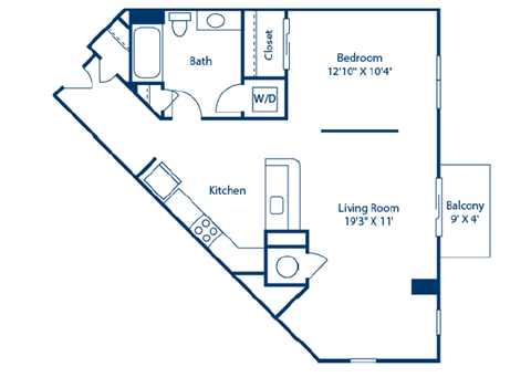 Floor plan for studio, 1 bath, 719 sqft