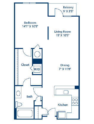 Floor plan for studio, 1 bath, 741 sqft
