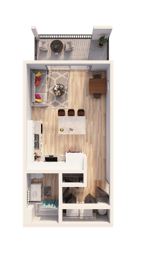 Floor plan for studio, 1 bath, 480 sqft