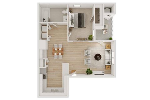 Floor plan for 1 bed, 1 bath, 771 sqft