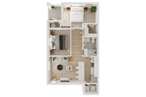 Floor plan for 2 beds, 1 bath, 691 sqft
