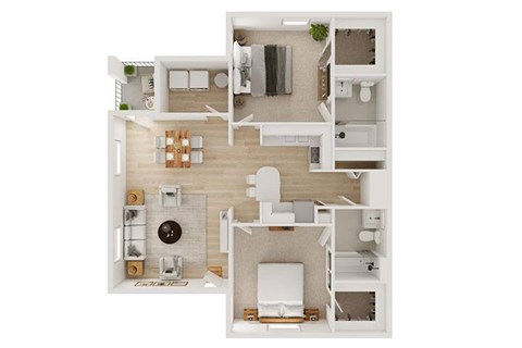 Floor plan for 2 beds, 2 baths, 1110 sqft