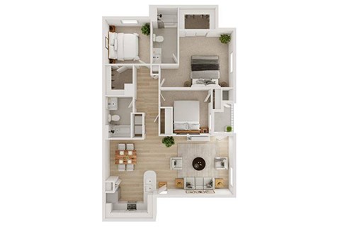 Floor plan for 3 beds, 2 baths, 1293 sqft