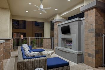 Cozy outdoor lounge w/ fireplace