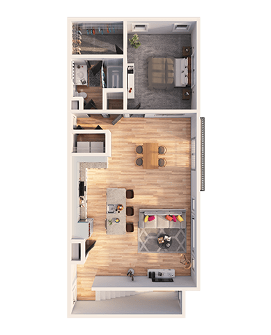 Floor plan for 1 bed, 1 bath, 983 sqft