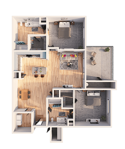 Floor plan for 2 beds, 2 baths, 1098 sqft