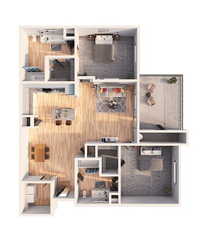 Floor plan for 2 beds, 2 baths, 1109 sqft