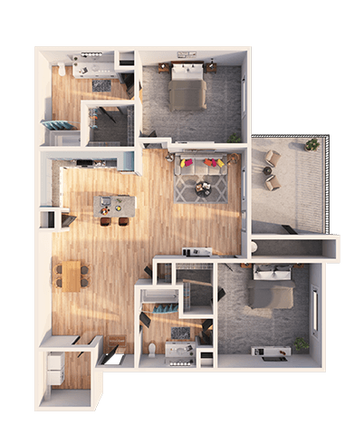Floor plan for 2 beds, 2 baths, 1088 sqft