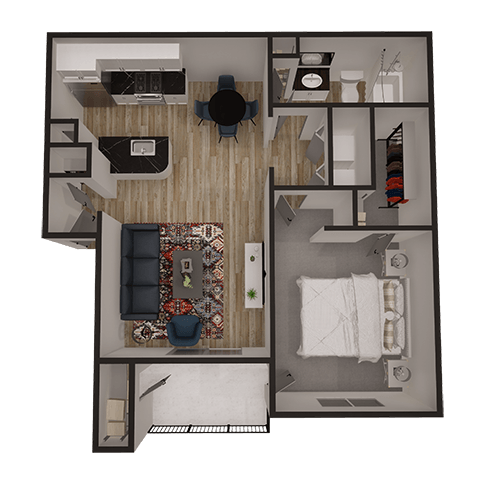 Floor plan for 1 bed, 1 bath, 700 sqft