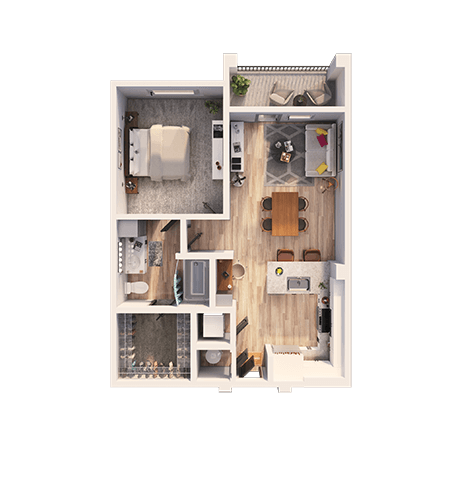 Floor plan for 1 bed, 1 bath, 711 sqft