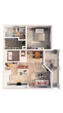 Floor plan for 1 bed, 1 bath, 779 sqft