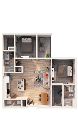Floor plan for 2 beds, 2 baths, 1134 sqft