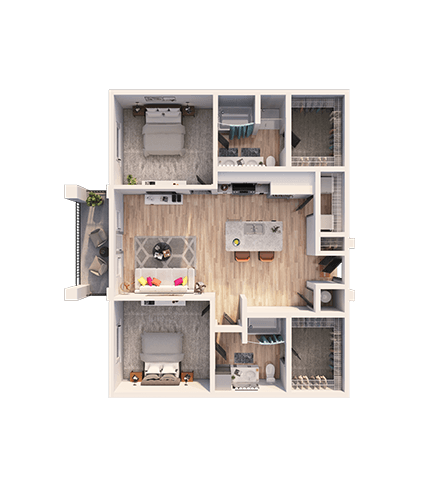 Floor plan for 2 beds, 2 baths, 1241 sqft