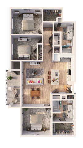 Floor plan for 3 beds, 2 baths, 1374 sqft
