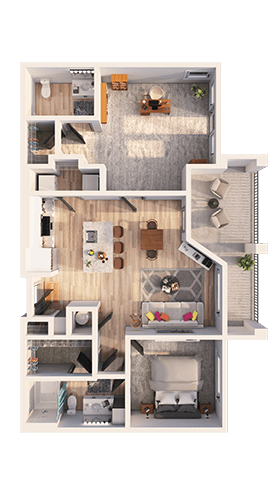 Floor plan for 1 bed, 1 bath, 1085 sqft