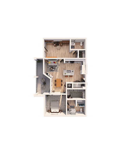 Floor plan for 1 bed, 1 bath, 1070 sqft