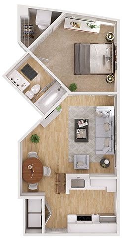 Floor plan for 1 bed, 1 bath, 495 sqft