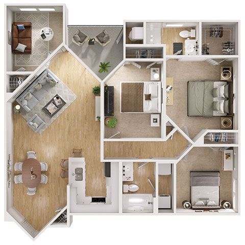 Floor plan for 4 beds, 2 baths, 1234 sqft