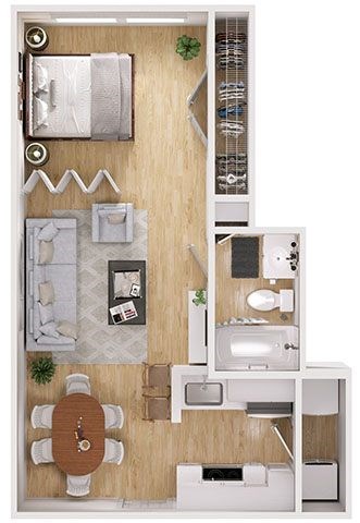 Floor plan for studio, 1 bath, 476 sqft