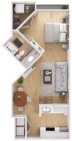 Floor plan for studio, 1 bath, 521 sqft