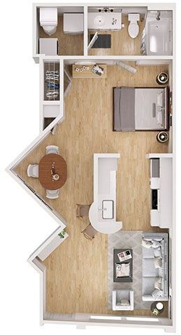 Floor plan for studio, 1 bath, 530 sqft