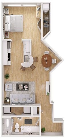 Floor plan for studio, 1 bath, 610 sqft