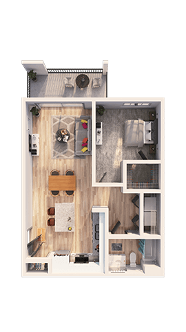 Floor plan for 1 bed, 1 bath, 720 sqft