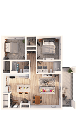 Floor plan for 1 bed, 1 bath, 1080 sqft