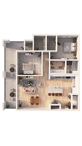 Floor plan for 2 beds, 1 bath, 1017 sqft