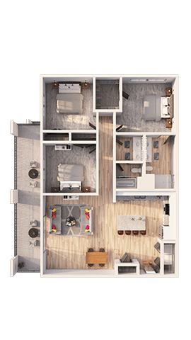 Floor plan for 3 beds, 2 baths, 1320 sqft