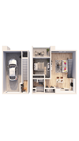 Floor plan for 1 bed, 1 bath, 714 sqft