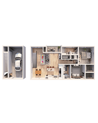Floor plan for 2 beds, 2 baths, 1243 sqft