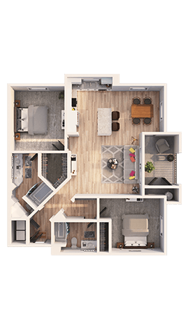 Floor plan for 2 beds, 2 baths, 1136 sqft