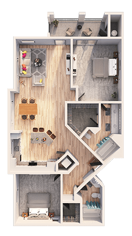 Floor plan for 2 beds, 2 baths, 1153 sqft