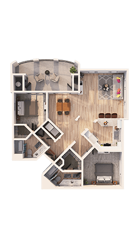 Floor plan for 2 beds, 2 baths, 1247 sqft