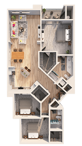 Floor plan for 3 beds, 2 baths, 1313 sqft