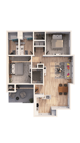 Floor plan for 2 beds, 2 baths, 1124 sqft