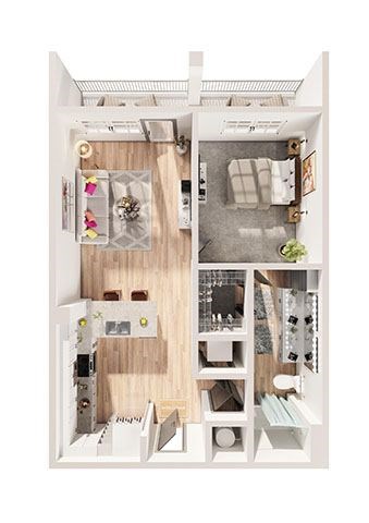 Floor plan for 1 bed, 1 bath, 690 sqft