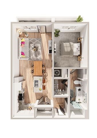 Floor plan for 1 bed, 1 bath, 832 sqft