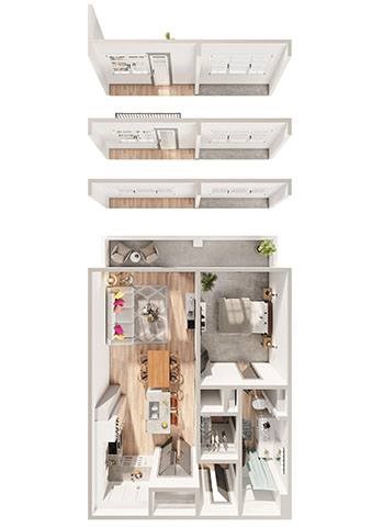 Floor plan for 1 bed, 1 bath, 886 sqft
