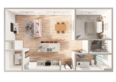 Floor plan for 1 bed, 1 bath, 900 sqft