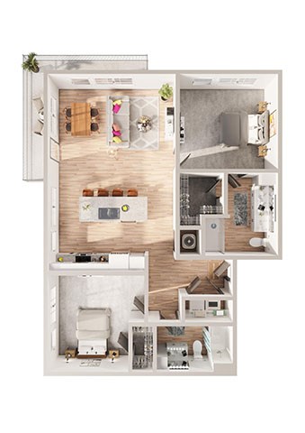 Floor plan for 2 beds, 2 baths, 1199 sqft