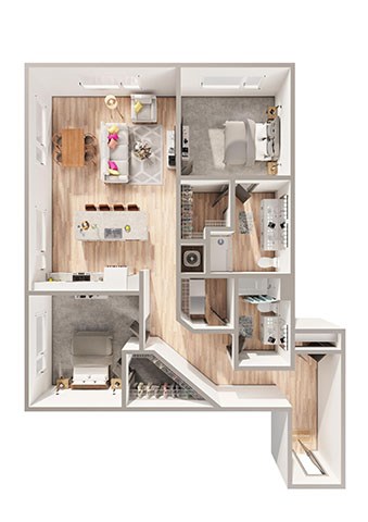 Floor plan for 2 beds, 2 baths, 1405 sqft