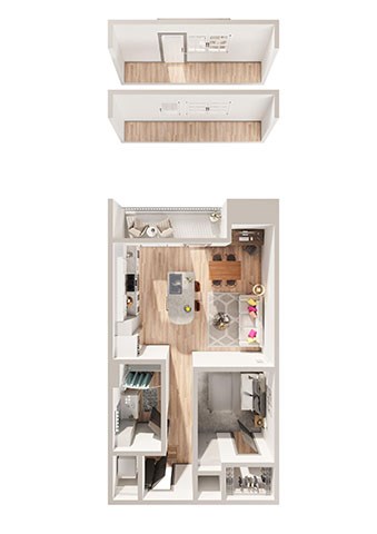 Floor plan for studio, 1 bath, 615 sqft