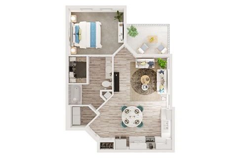 Floor plan for 1 bed, 1 bath, 776 sqft