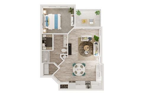 Floor plan for 1 bed, 1 bath, 794 sqft