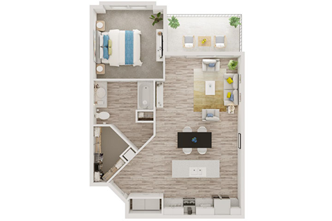 Floor plan for 1 bed, 1 bath, 800 sqft