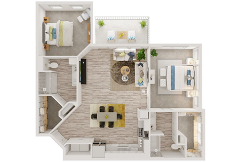 Floor plan for 2 beds, 2 baths, 1093 sqft